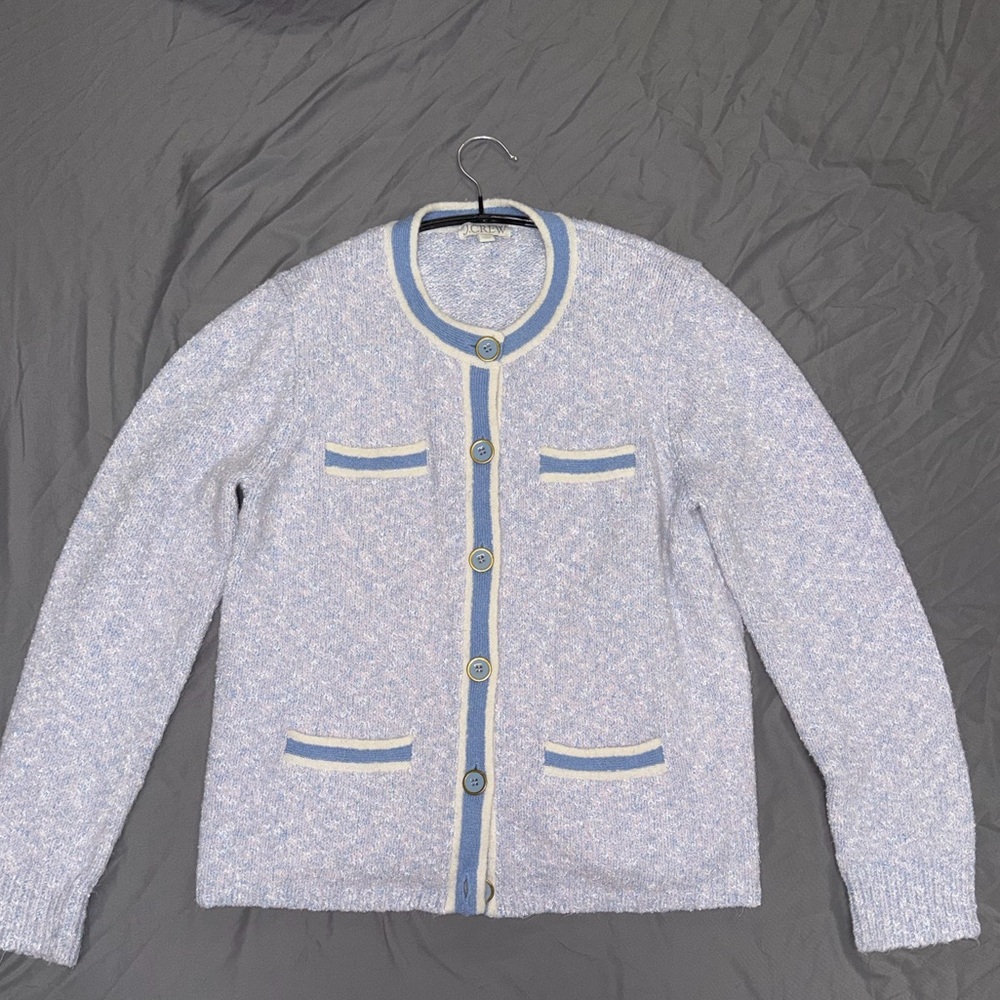 J. Crew Blue and White Knit Cardigan